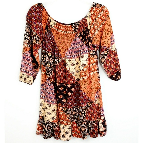 Band of Gypsies Dresses & Skirts - Band of Gypsies Tiered Patchwork Print Dress